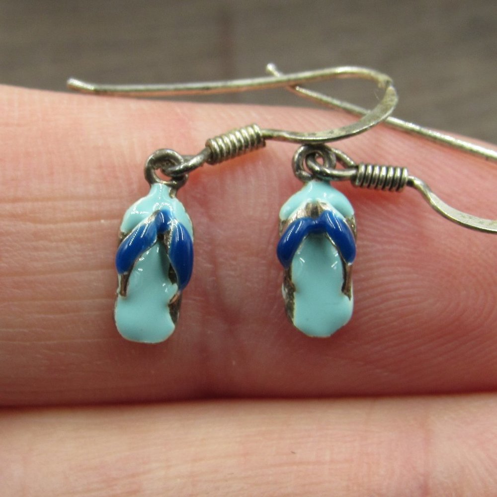 Sterling Silver Tiny Rustic Sandal Dangle Earrings - image 1